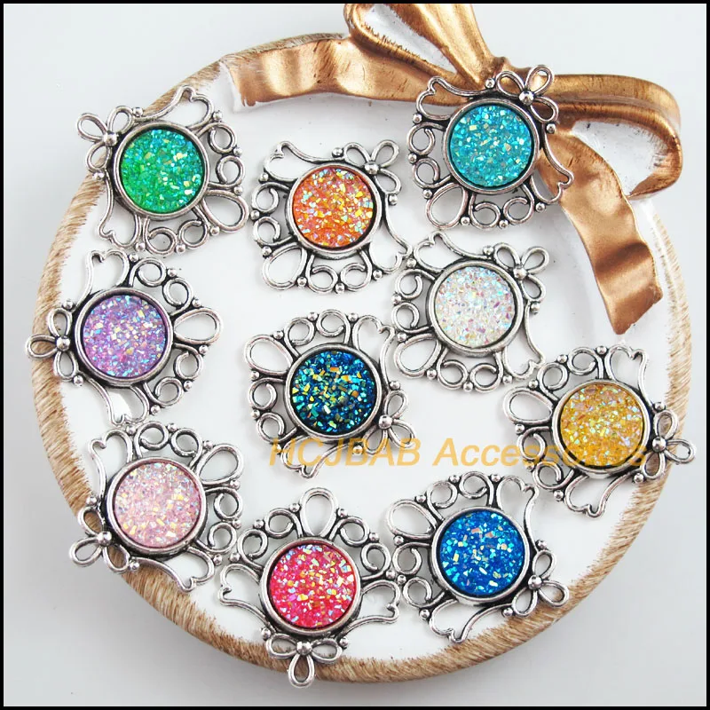 10 новых подвесок в форме сердца, тибетский серебристый цвет, искусственные круглые резиновые разъемы 26x29 мм