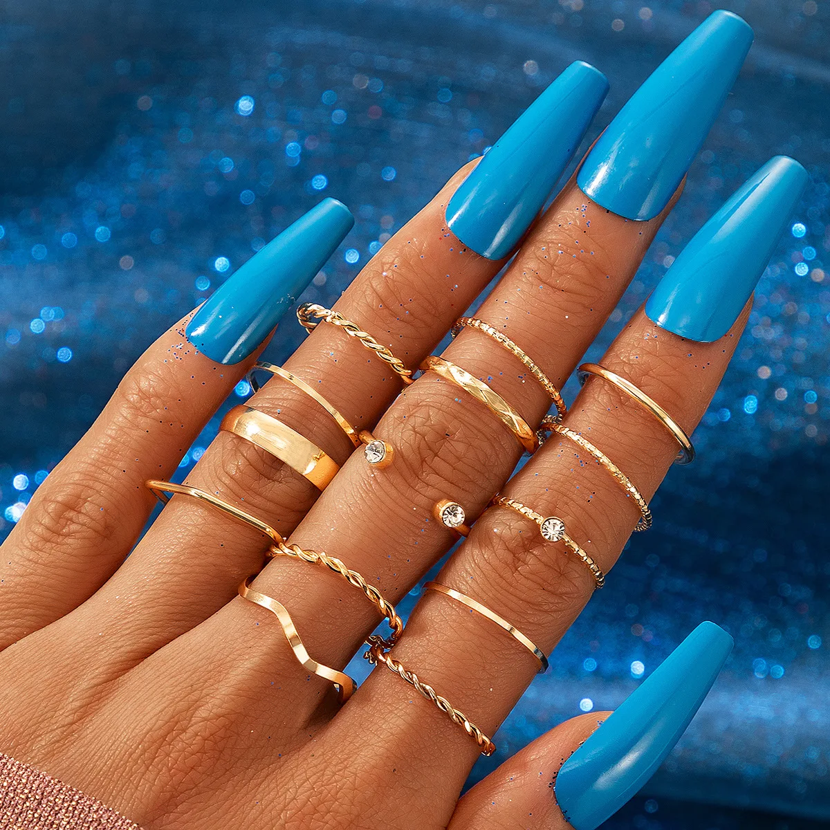

14 Pieces/set of New Geometric Simple Cool Wind Ring Trend Fashion Thin Loop Twist Wave Finger Ring Wedding Party Jewelry