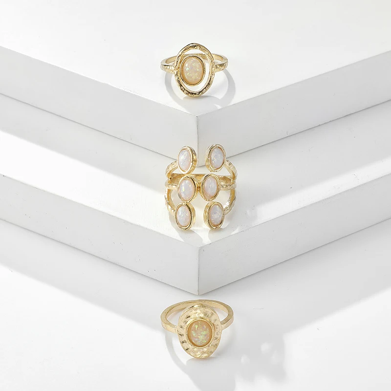 Богемные опаловые набор колец с кристаллами в форме капли звезды геометрические