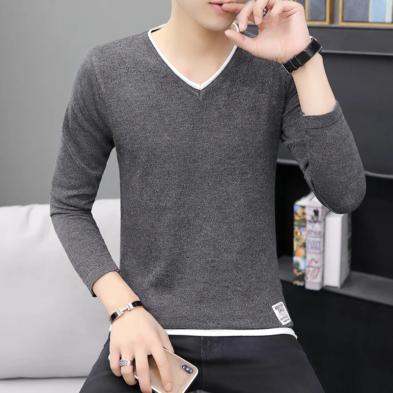 

V-neck Mens Sweater Pullover Beige Khaki Light Blue Wine Red Dark Grey Thin Long Sleeve Spring and Autumn Sweater Men
