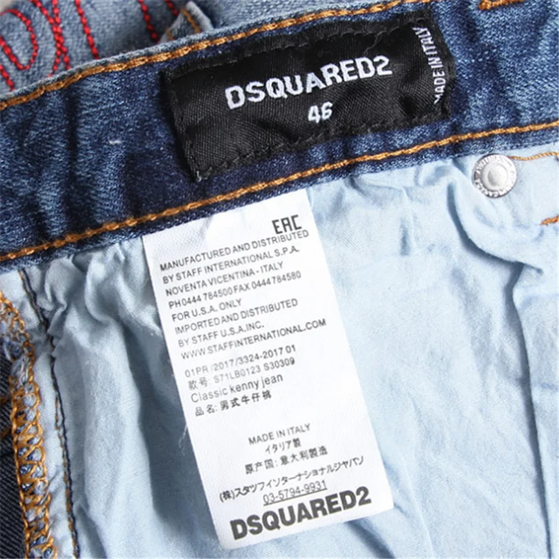 

European and American style famous brand dsquared2 jeans pants men's slim jeans denim trousers buttons black pencil pants jeans