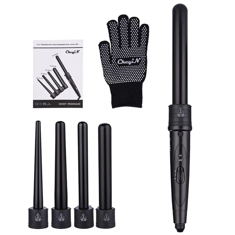 

5 in 1 Hair Curling Iron 09-32mm Ceramic Hair Wand Curler Electric Hair Styler Curls Professional Hair Curlers Roller +Glove 48
