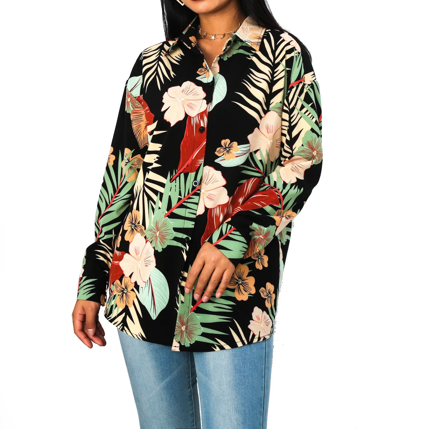 

Irisapparels Women Shirts Casual Single-breasted Long Sleeve Turn Down Collar Women's Autumn New Fashion Printed Chiffon Shirt