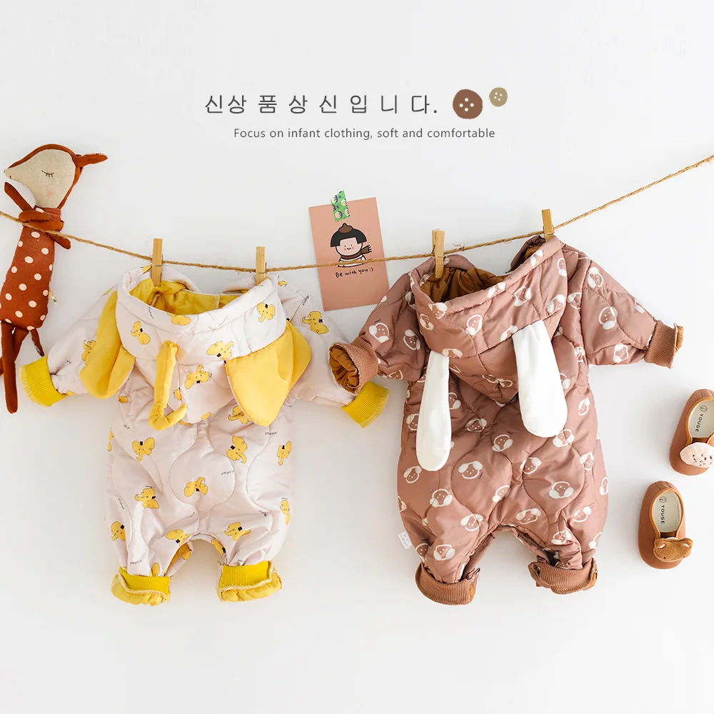 

Winter Baby warm romper infant cartoon elephant hooded Onesies newborn baby unisex Thickened clothes