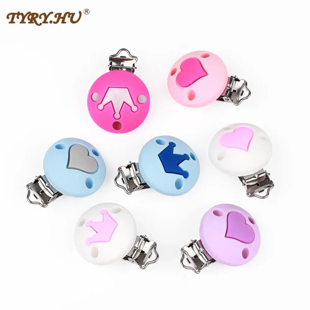 TYRY.HU 1PC Pacifier Chain Clip Round Star Crown Heart Food Grade Silicone Clip Baby Silicone Teether for DIY Pacifier Chains
