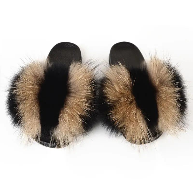 

Real Fox Fur Slippers Women Fluffy Fur Slides Summer Furry Sandals Ladies Home Luxury Flip Flops Woman's Indoor Plush Shoes