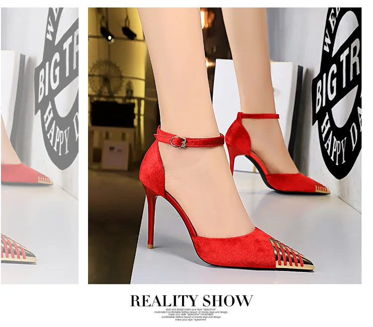

2021 fashion sexy women's high-heeled sandals nightclub fine-heeled high-heeled women's shoes metal tip with women's sandals