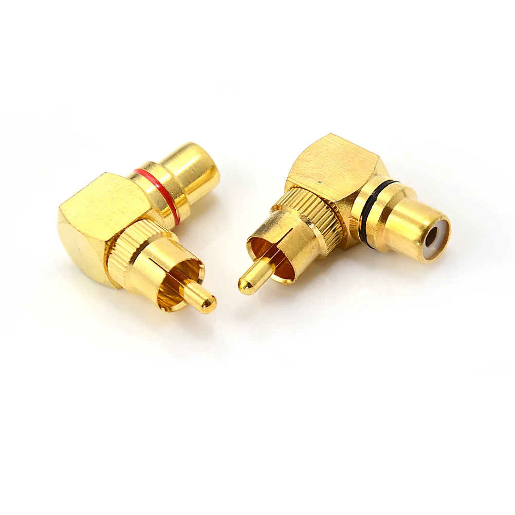 

2 Pieces 90 Degree Adapters Brass RCA Right Angle Male To Female Gold Plated Connector Plug