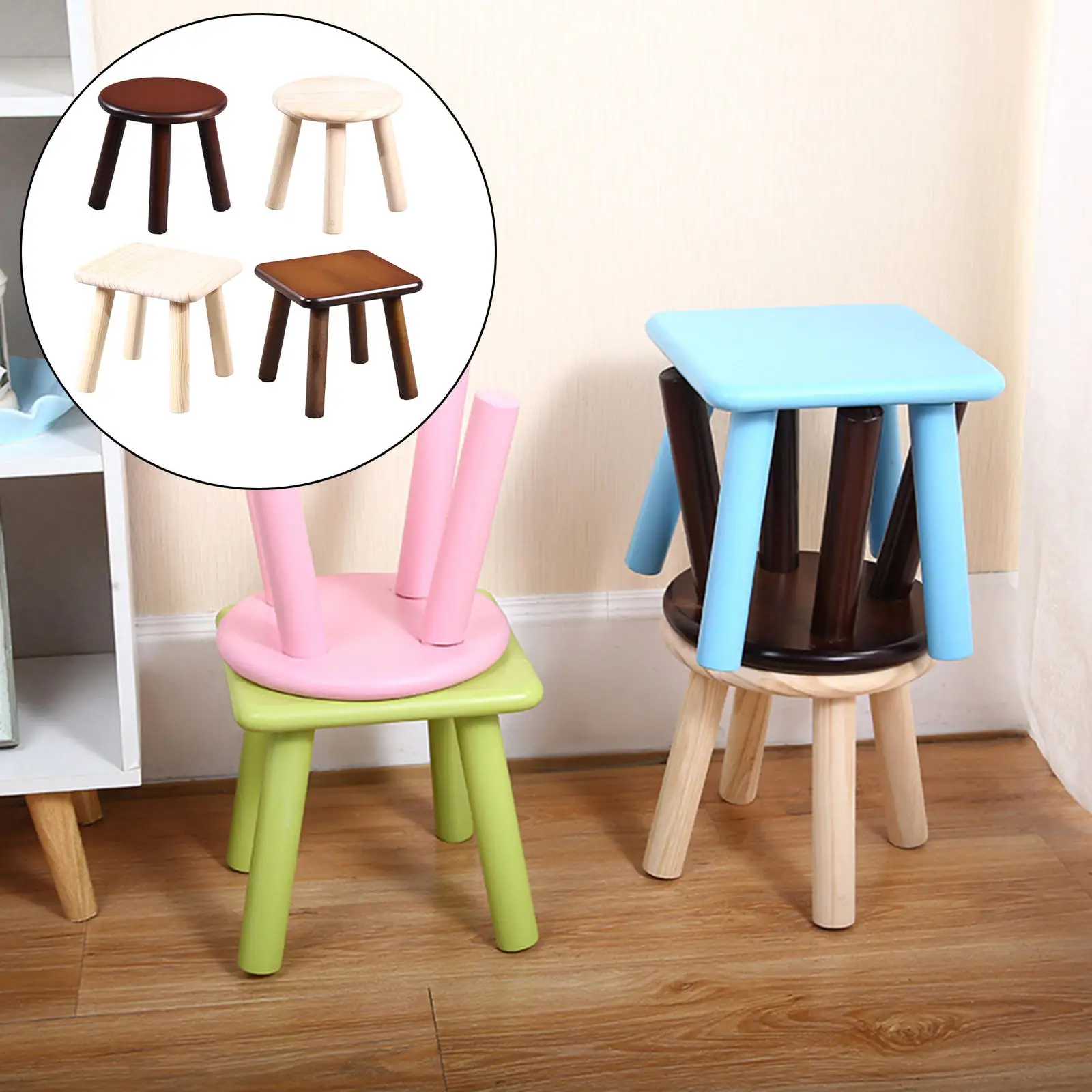Portable Children's Stool Thick Leg Posts Footboard Comfortable Thickened Panel Furniture Low Stool for Playroom Kids Toddlers
