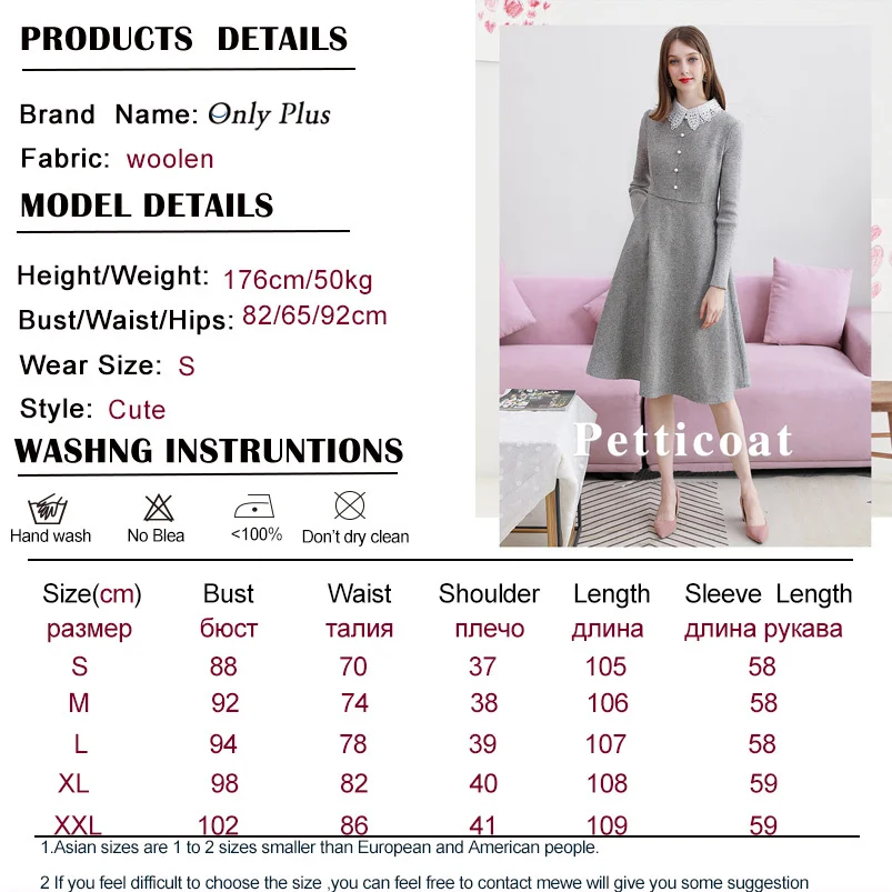 

Winter Woolen Vintage Grey Dress A-Line Elegant Slim Lace Up Button Dresses Warm Office Lady Knee Female Vestidos
