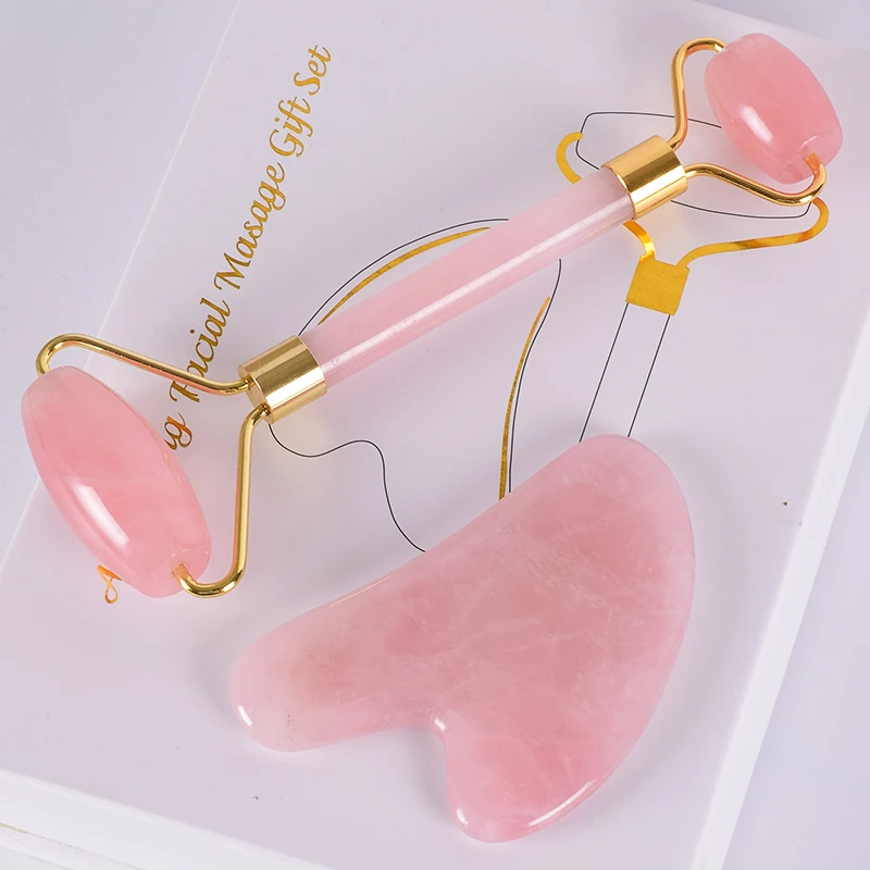 Розовый КВАРЦЕВЫЙ ролик для похудения массажер лица подтягивающий инструмент