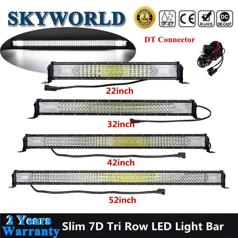 

22 32 42 52inch Slim 7D Tri Row LED Light Bar Combo Beam LED Bar Offroad Car Bumper Roof Driving LED Light 12-24V For Jeep Truck