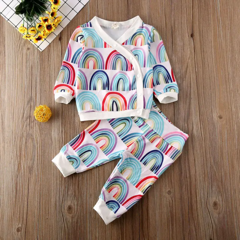 Newborn Baby Girl Autumn Outfit Rainbow Long Sleeve Tops T-shirt Pants Leggings Set Spring Clothing 0-24 Months | Детская одежда и