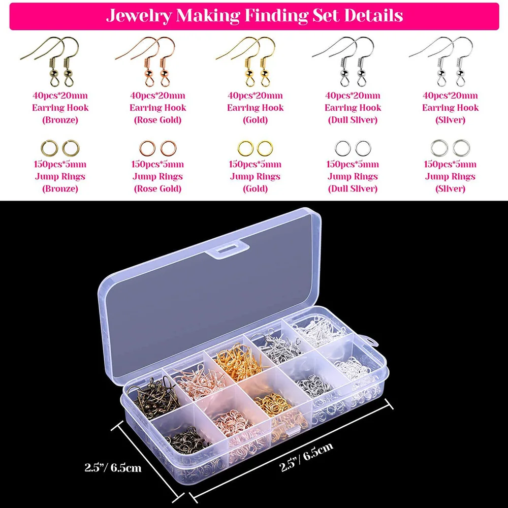 

2153pcs Earring Making Supplies Jewelry Findings Tools Clip Buckle Lobster Clasp Open Jump Rings Earring Hook Accessories Kit