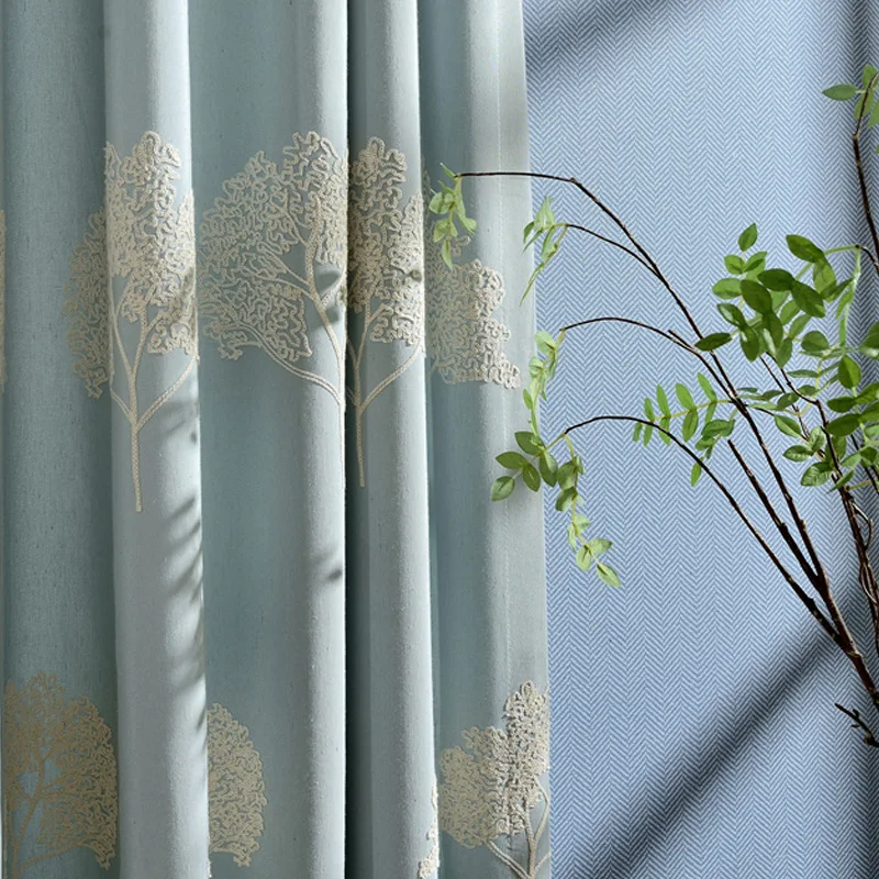 Европейские современные шторы синие минималистичные вышитые для гостиной