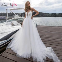 alagirls ivory wedding dress v neck wedding gown sleeveless bridal gown zipper elegant bridal dress sweep train size custom made