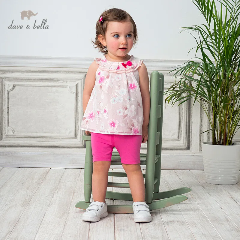 Dave bella/DB13642 комплект летней одежды для маленьких девочек с цветочным принтом и