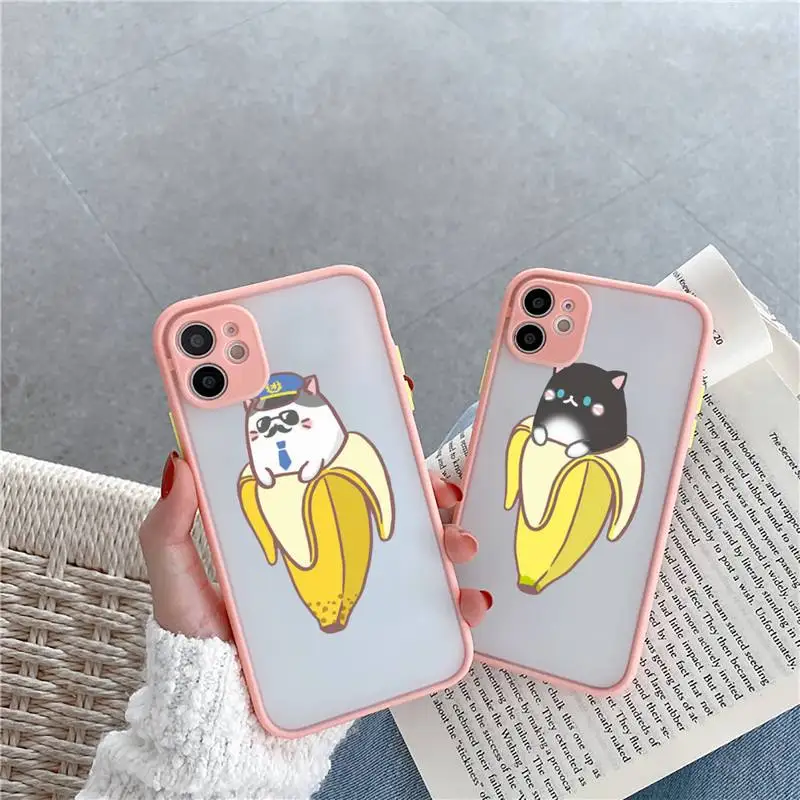 

Cute Cartoon cat dog Finger Funny Banana Phone Case Matte Transparent for iPhone 7 8 11 12 s mini pro X XS XR MAX Plus funda