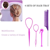 4pcs women magic pull hair hook needle stick fishtail coil comb tool hair braiding twist curler styling set