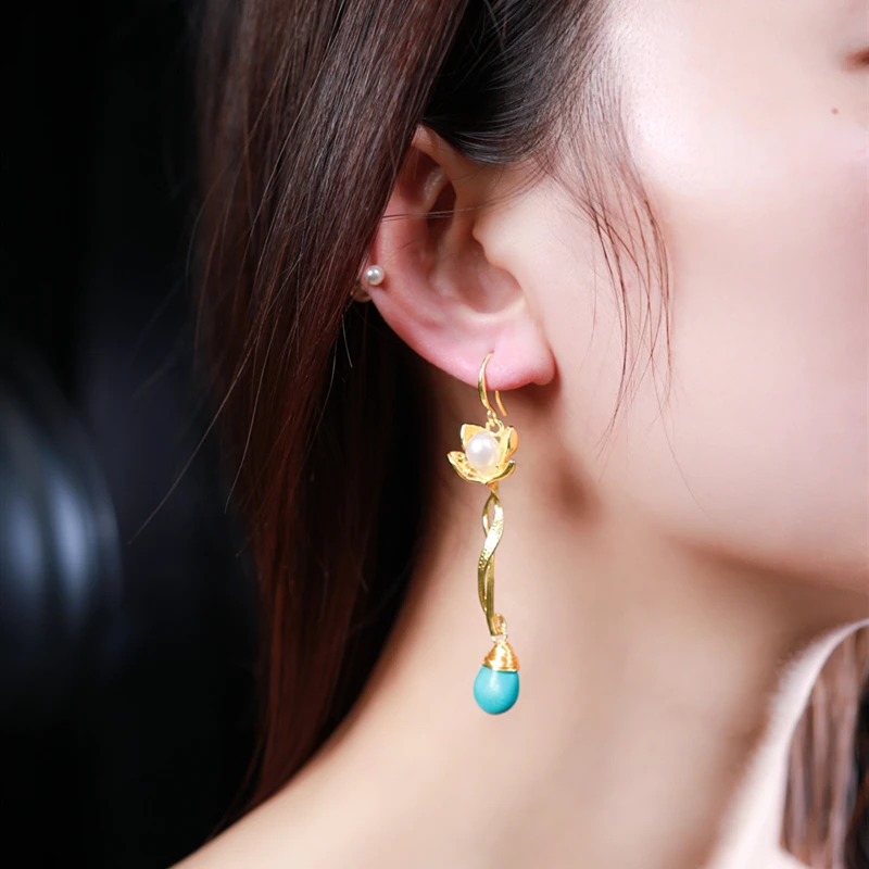 DAIMI 7-8 мм жемчужные серьги бирюзовый дизайн для женщин подарок | Украшения и