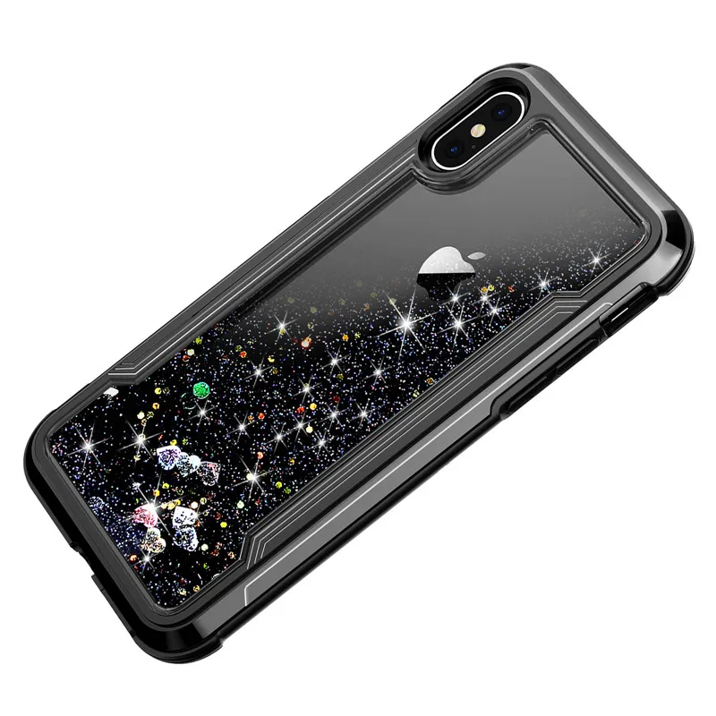Броня Гибридный ударопрочный каучук бампер чехол для iPhone 11 Pro Max 6 6s 7 8Plus X XS Max XR жидкий сыпучий песок украшение блестки чехол