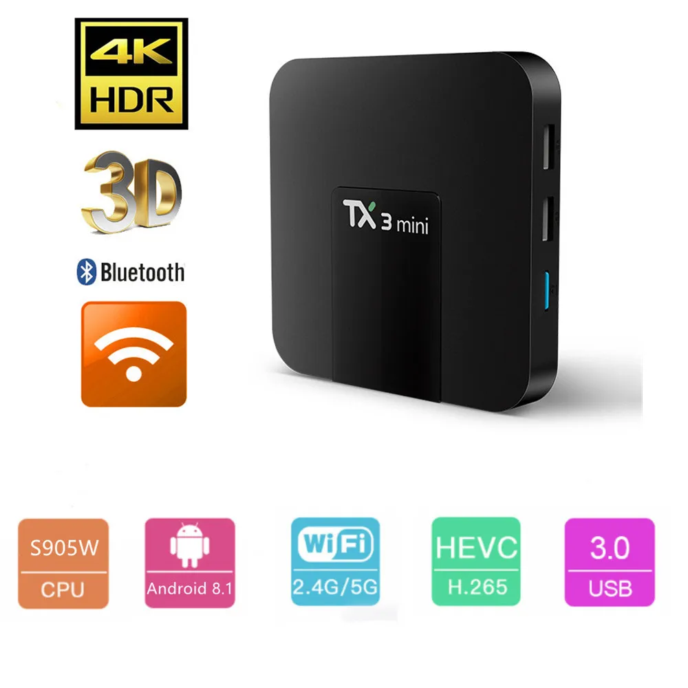TX3 Мини Смарт ТВ-приставка Android 8 1 Amlogic S905W 1G 8G 2G 16G 4K H.265 2 4G 5G Dual wifi телеприставка