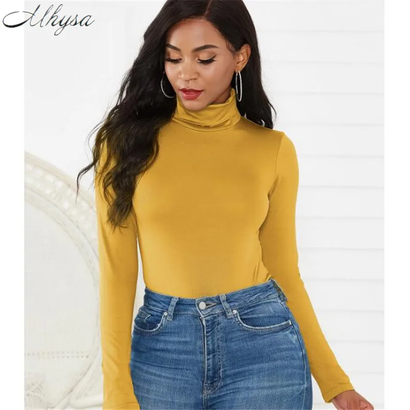 Mhysa Autumn Winter New Fashion Sexy women's sweater Bodysuits Women's Turtleneck Sweater body mujer Skinny jersey mujer