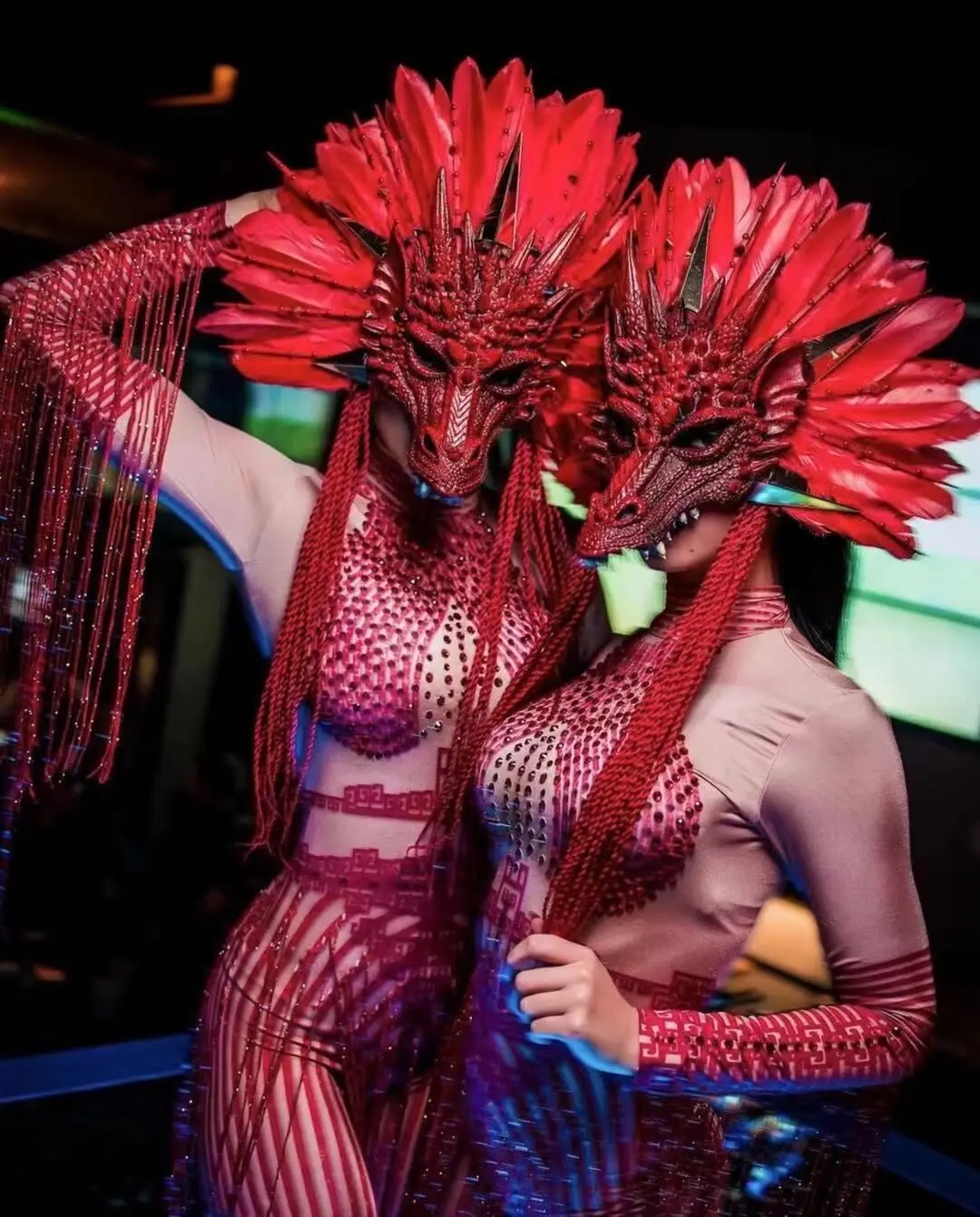 Комбинезон с красными перьями и надписью Dragon Headress китайский костюм для фестиваля