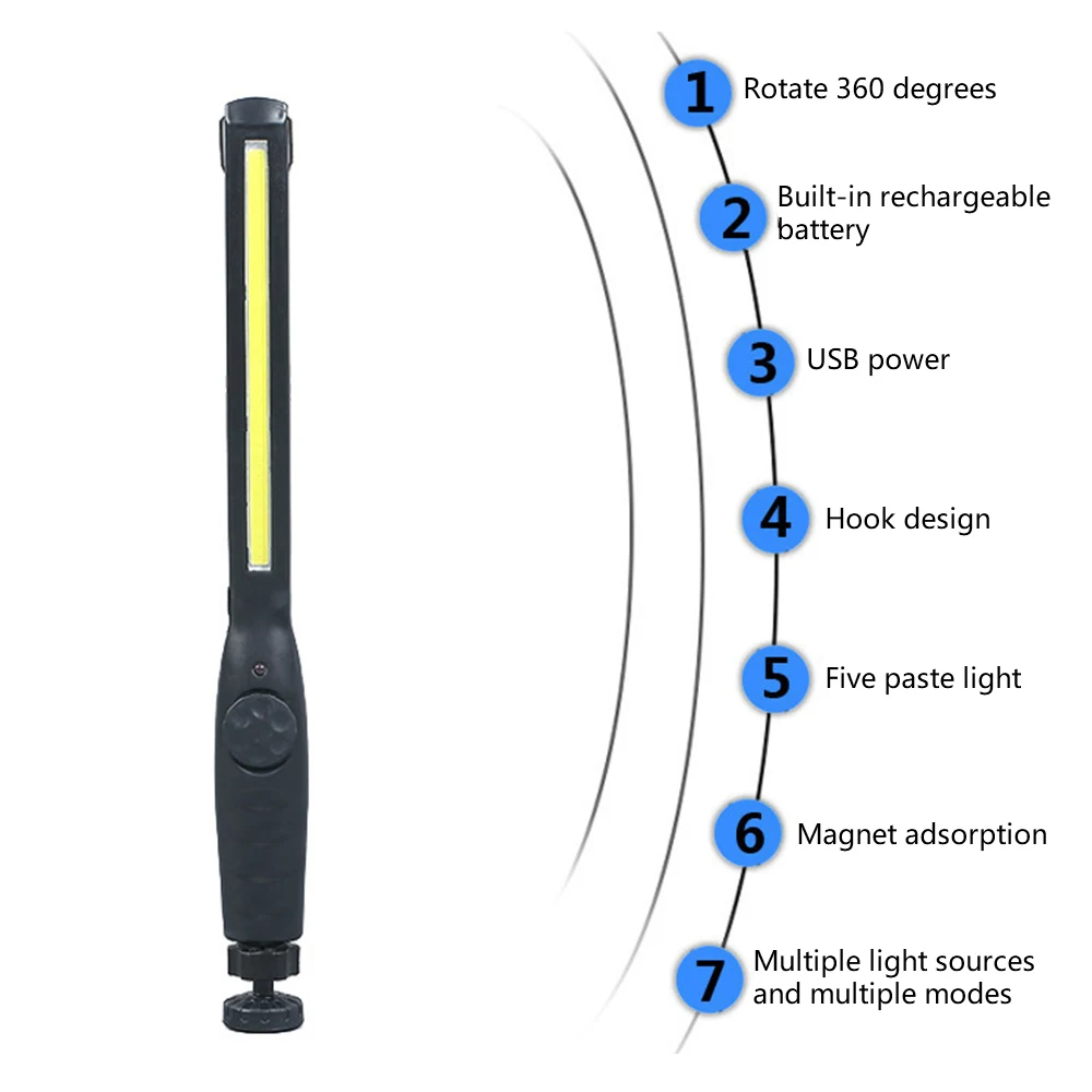 Portable COB Flashlight USB Rechargeable LED Work Light Workshop Inspection Torch for Car Repair Camping | Лампы и освещение