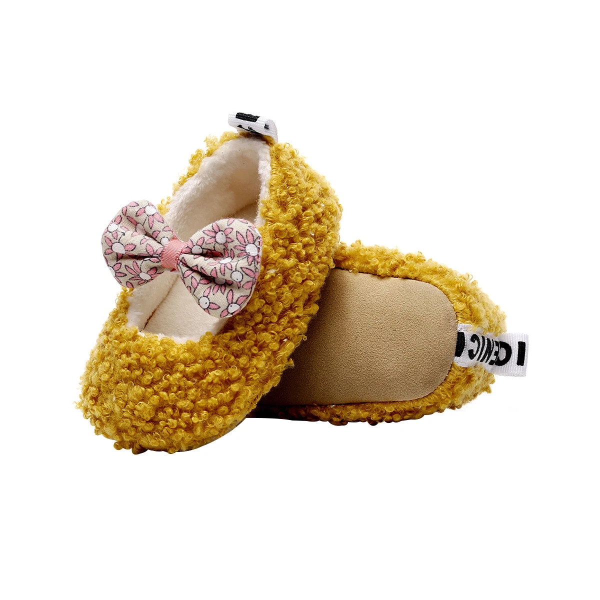 

Newborn Baby Girls Cute Bowknot Shoes, Teddy Cashmere Flat Mary Jane Slip-on Grips Sole Shoes