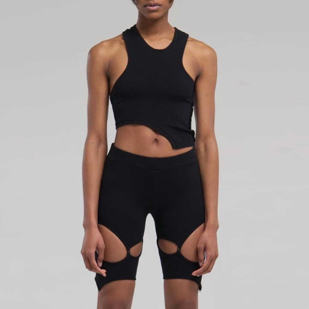 

Женский костюм XLLAIS из 2 предметов, весенний комплект из укороченного топа и брюк с вырезами, модная спортивная короткая одежда для бега, Повс...