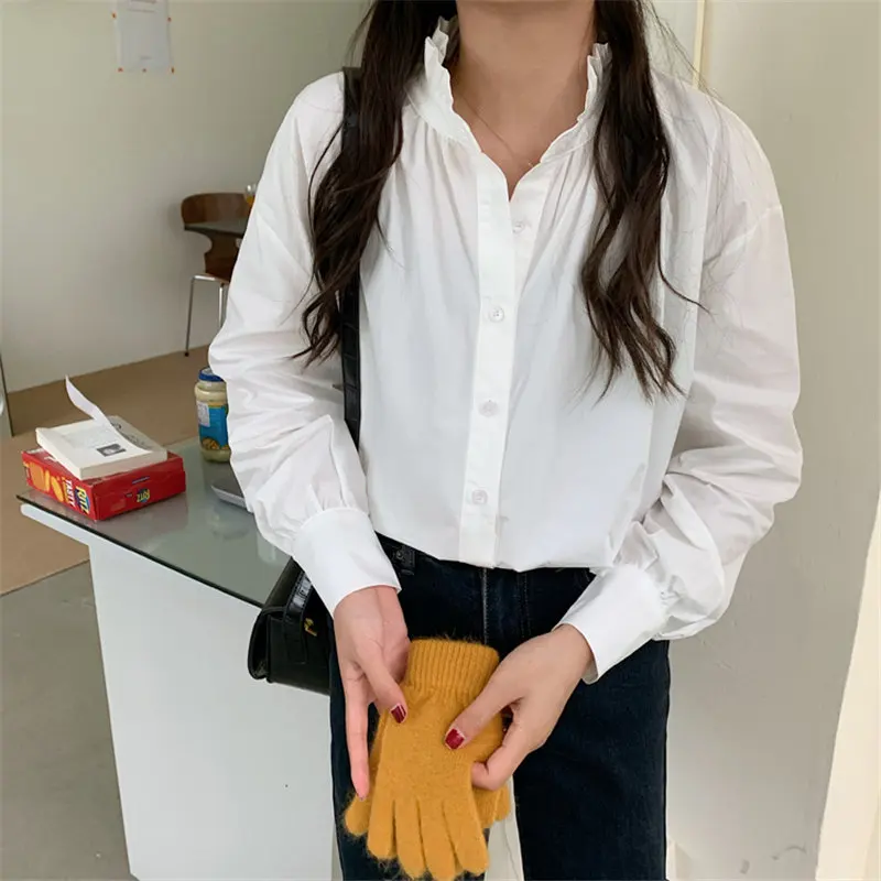 

HziriP 2021 All Match Solid Lazy Style Shirts Women Hot Sale Loose Sweet Full Sleeves New Arrival Stylish Minimalist Blouses