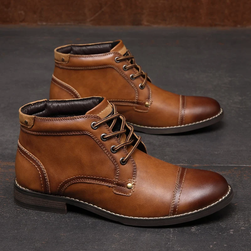 

2021 Winter Men's Boots Waterproof Leather Work Boots Warm Plush Snow Boots Outdoor Men's Motorcycle Boots Men Ankle Boots