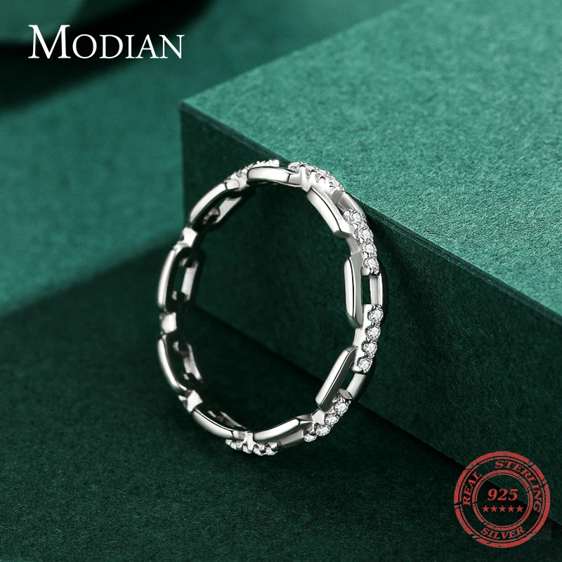 Женское кольцо Modian из серебра 925 пробы с прозрачным фианитом | Украшения и
