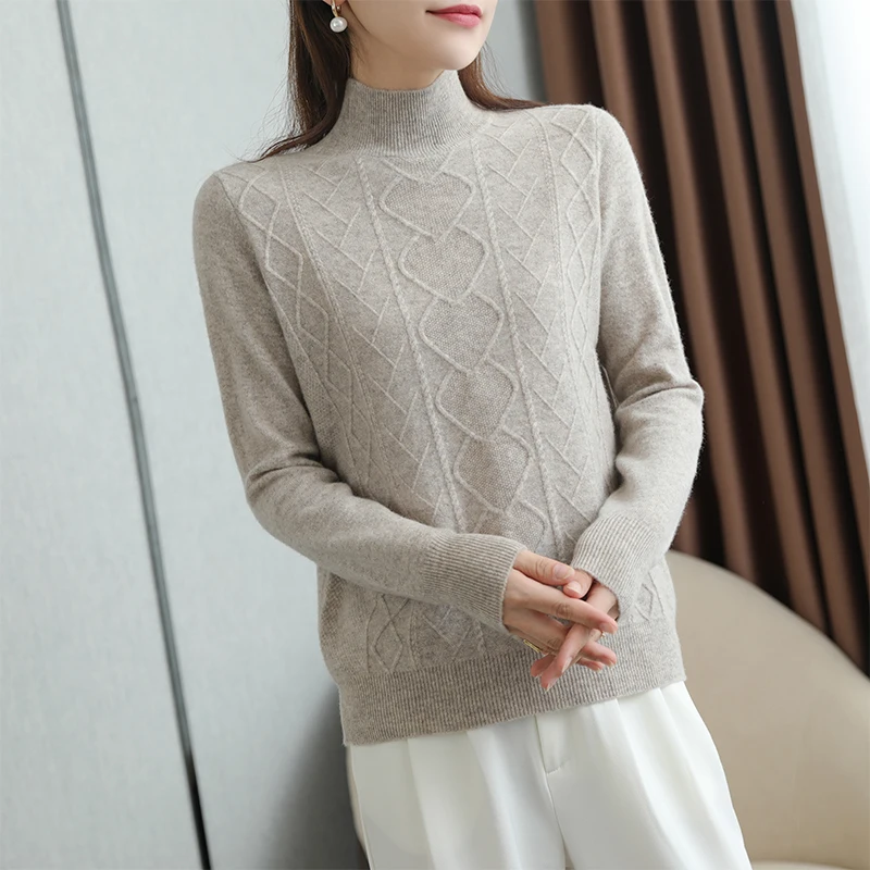 

MeetMetro 2021 Women Sweater 100% Wool Pullover Women Fashion Knitted Sweaters Turtleneck Solid Winter Cashmere Sweater Korean