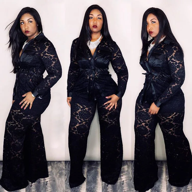 Echoine Цветочная кружевная блузка рубашка и штаны комплект из 2 предметов Топ с