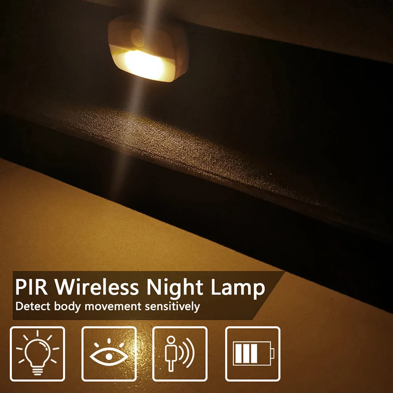 

Wireless PIR Night Light LED Motion Sensor Lights Cabinet Closet Stair Lamp Energy Saving Night Lamp Bedroom Corridor Stair Lamp