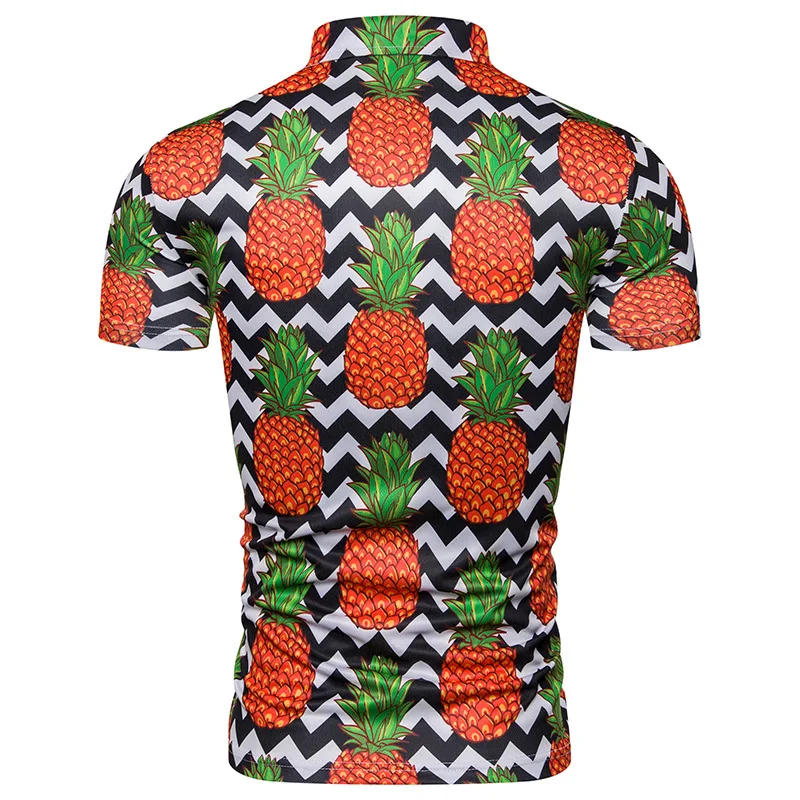 

Cross-Border Special Summer New Men's Fashion Hot Selling Pineapple Printed Short-Sleeved Polo Shirt Pl93