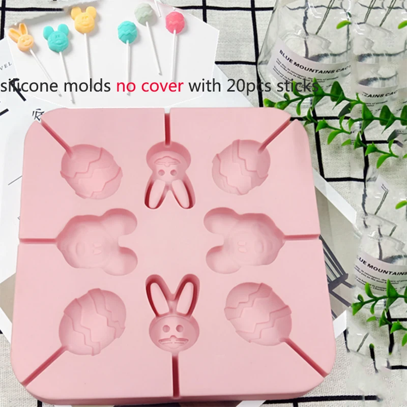 

Food Grade Silicone Lollipop Molds With Cover 20pcs sticks Rose Flower Fruits Shape Chocolate Candy Fondant Cake Decorating Tool