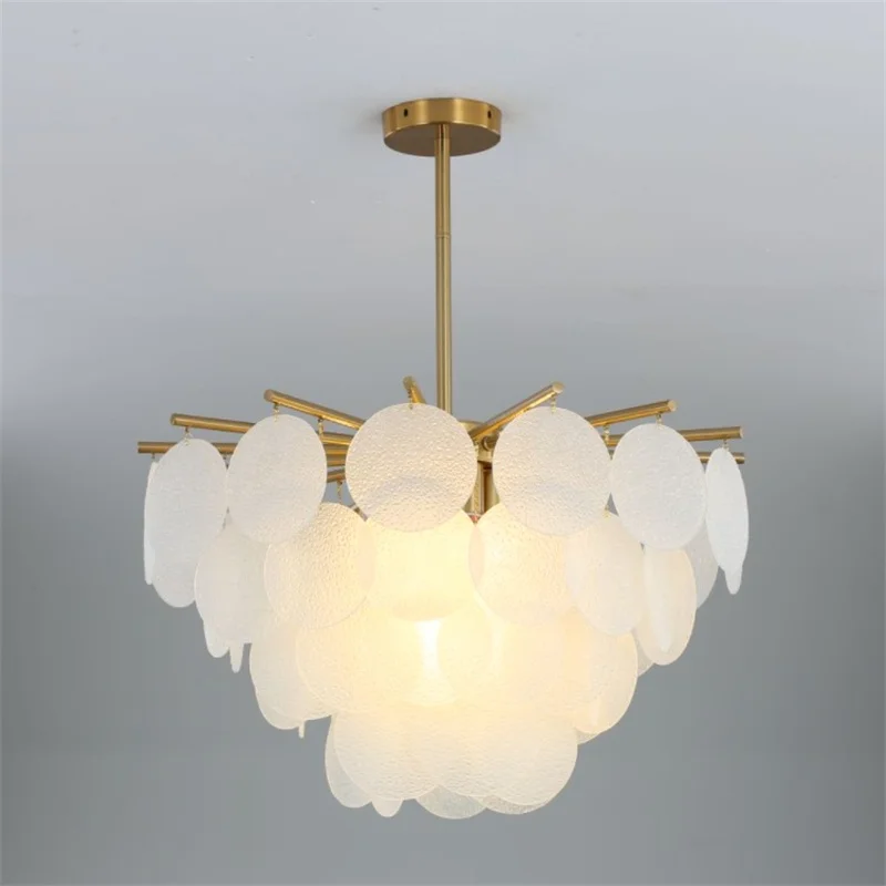

Frosted White Glass Chandelier Modern Light Luxury Living Room Bedroom Dining Table Hanging Lamp American Round Glass Lamps
