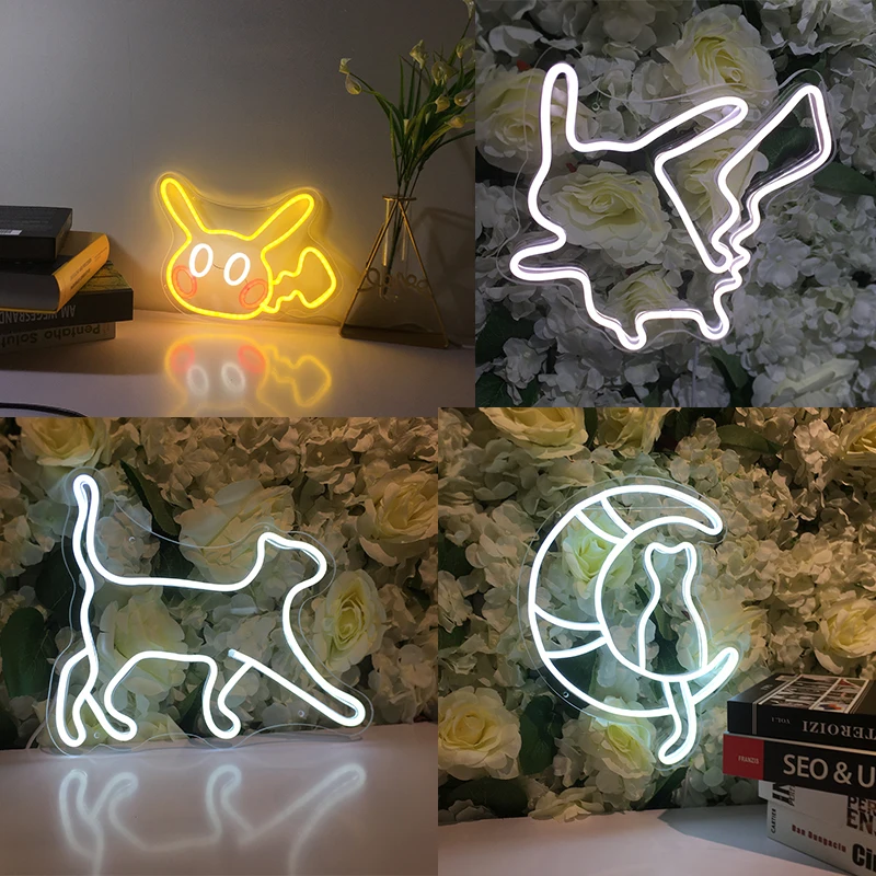 

Anime Neon Sign Led USB Night Light Party Wedding Bedroom Decoration Kawaii Aesthetic Room Decor Birthday Present Cute Pikachu