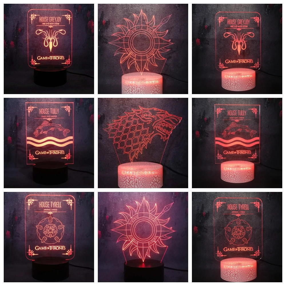 Песнь огня и льда Игра престолов символ гералдри 3D Декор подарок блеск ночник