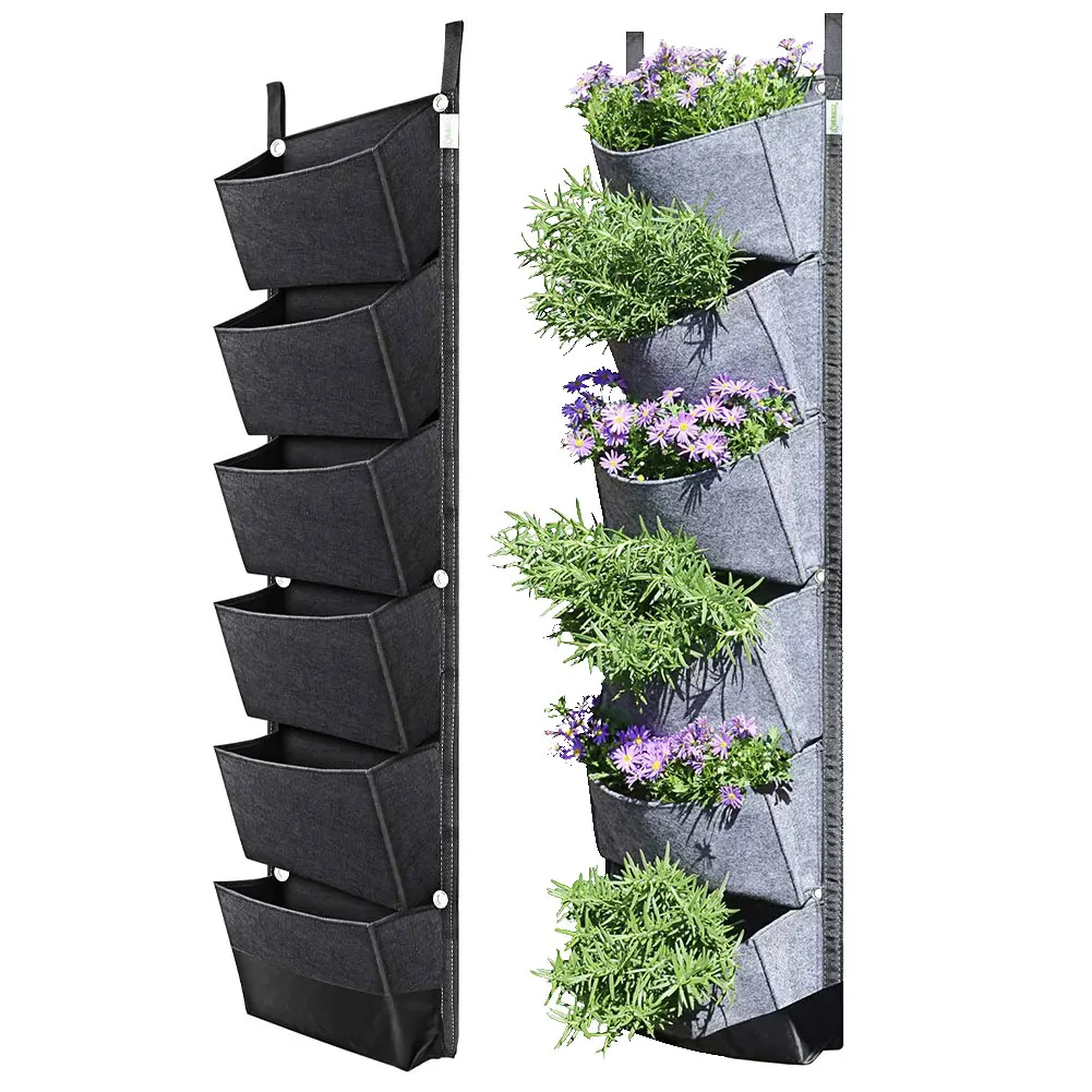 

107 X 30cm 6 Pocket Green Vertical Garden Planter Wall-mounted Planting Flower Grow Bag Vegetable Fruit Home Garden Supplies