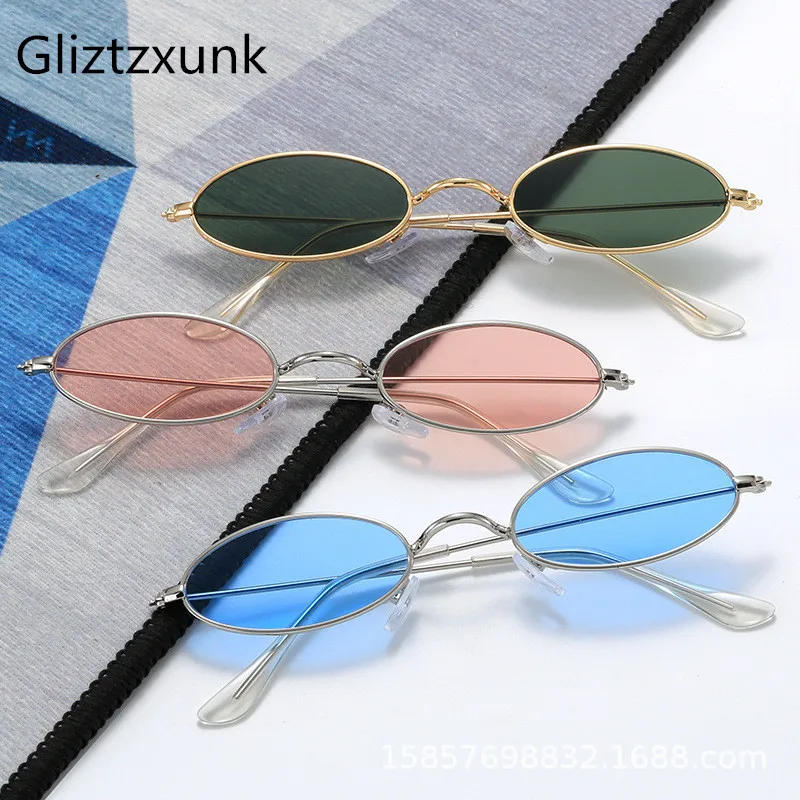 

Glitztxunk Small Frame Black Shades Round Sunglasses Women Oval Brand Designer Vintage Fashion Pink Sun Glasses Female Feminino