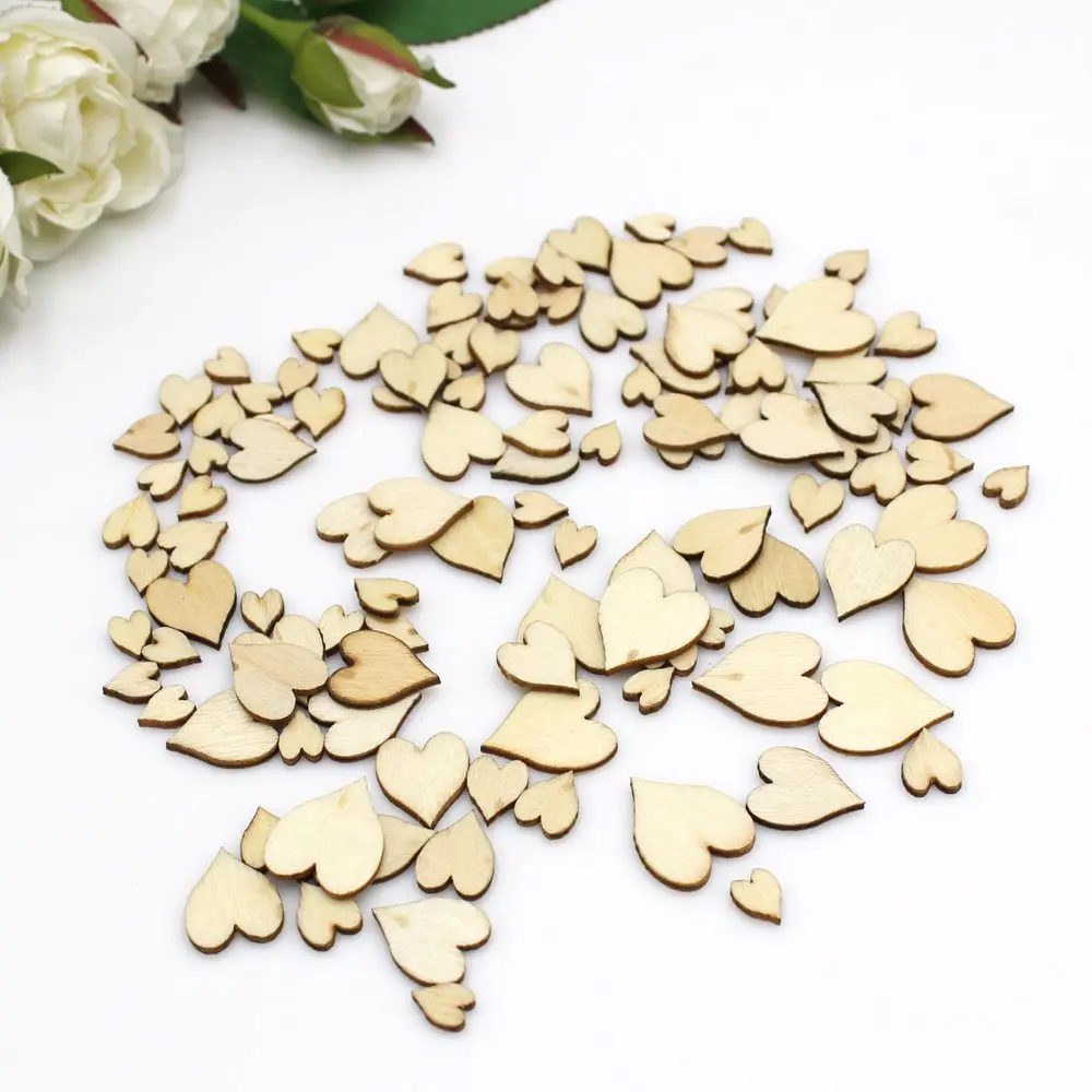 100/200pcs Blank Heart Wood Slices Discs For DIY Crafts Embellishments Wedding Party Decoration (Wood Color) | Дом и сад