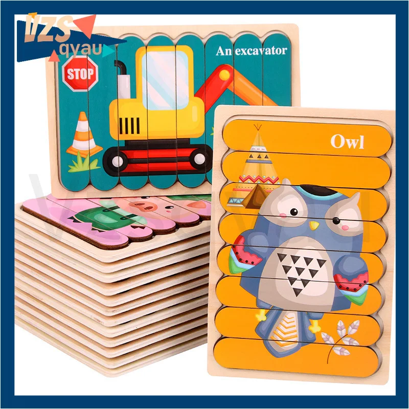

Детская Деревянная Игрушка-мозг, двухсторонняя 3D пазл-полоса с животными, рассказания рассказаний, укладки, головоломка Монтессори, обучаю...