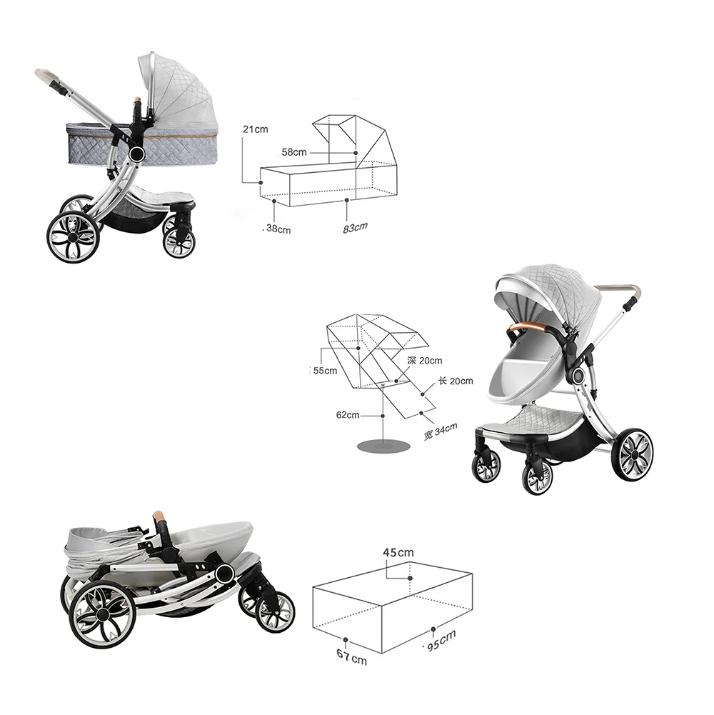 Высоко Ландшафтная детская коляска из алюминиевого сплава с корзиной для сна