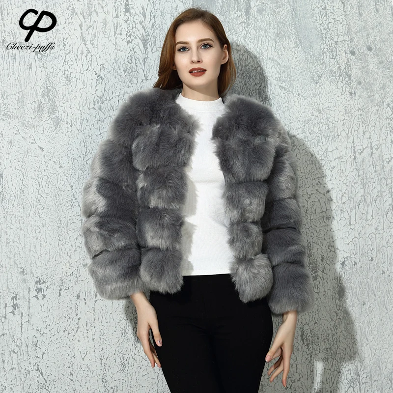 CP Brand Short Fur Coat Winter Fashion Women Faux Fox Coats Furry Cute Woman Fake Jacket Plus Size | Женская одежда