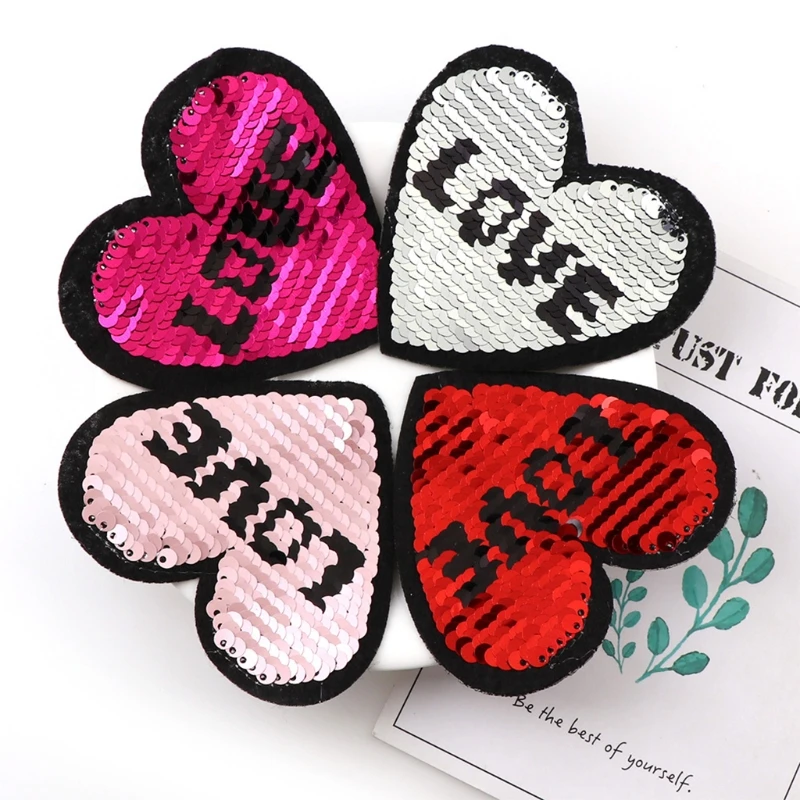 

6pcs Sew or Iron on Clothing Patches - Flip Sequin Love Heart Patch for Kids Clothes, Jackets, Backpacks, School Bag