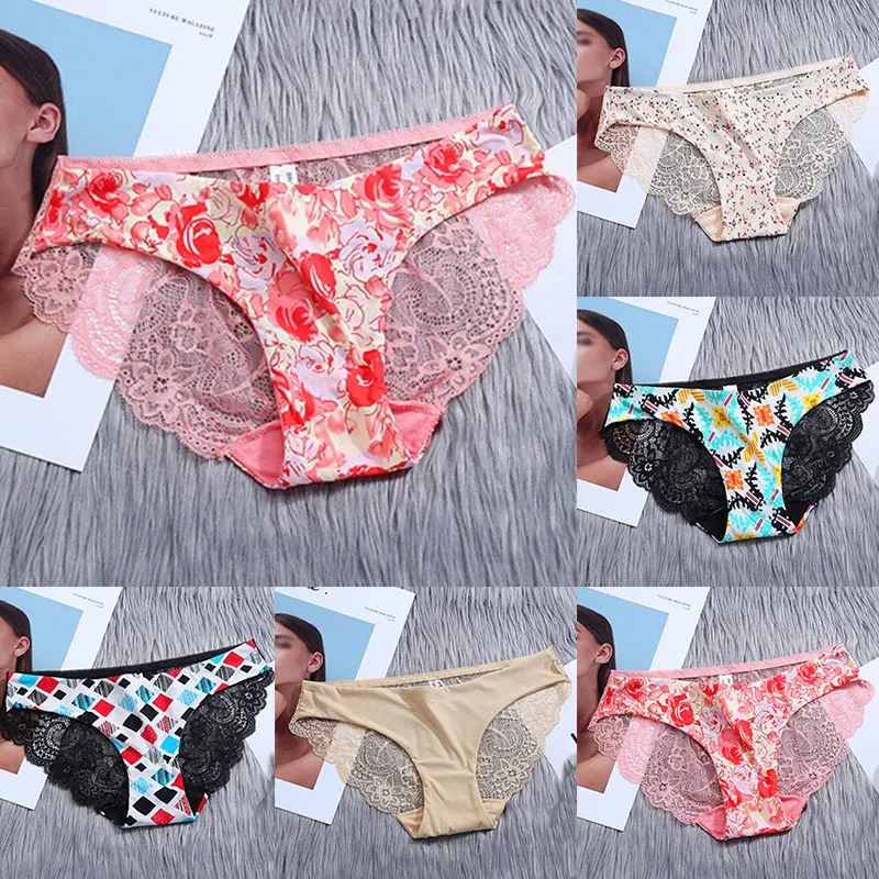

Transparent Female Panties See Through Mesh Underwear Women Sexy Seamless Briefs Colorful Flower Ladies Thin Underwear